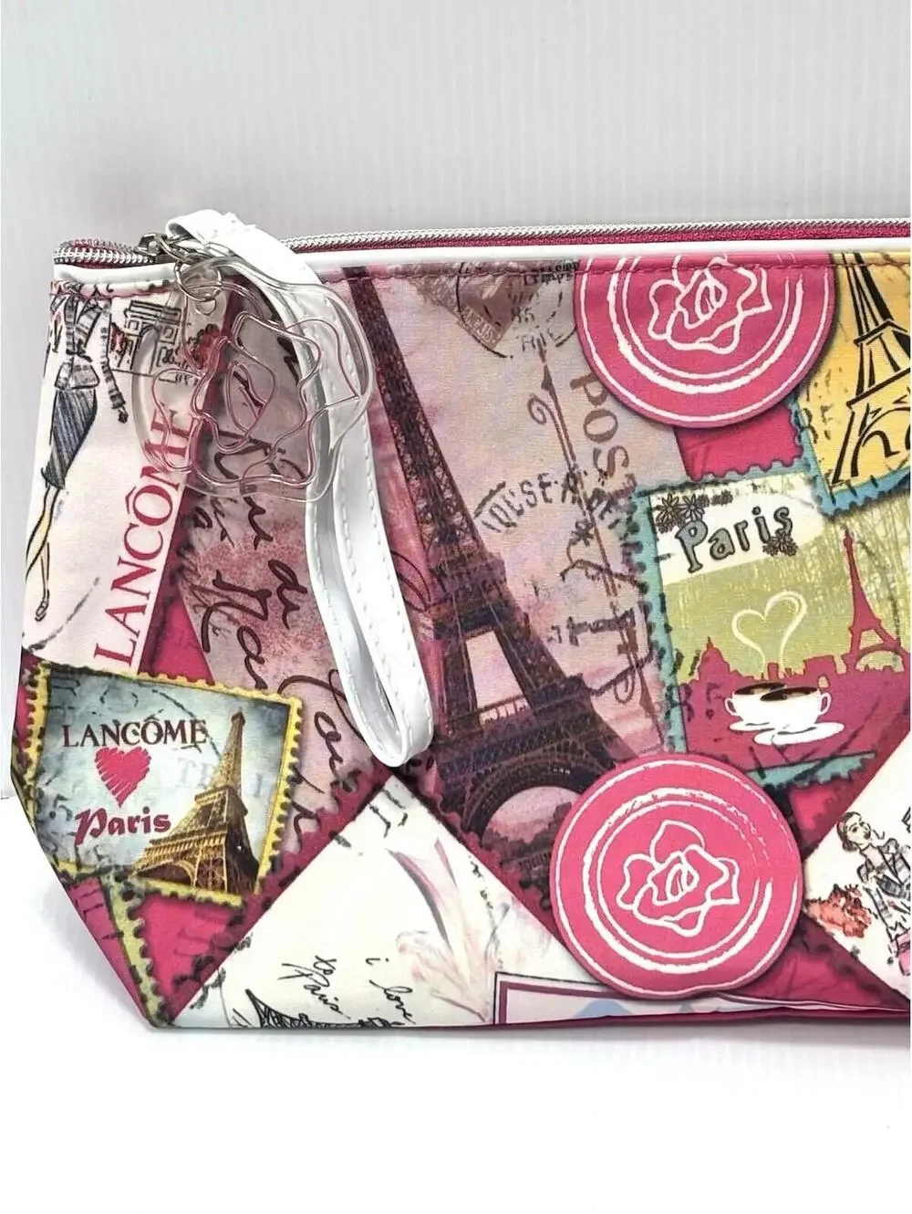 Lancôme Paris Cosmetic Bag Makeup Pouch Pink Eiffel Tower Travel Case New